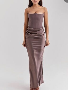 HOUSE OF CB'Persephone'Smoke Strapless Corset Maxi Dress Size M Reg Cup